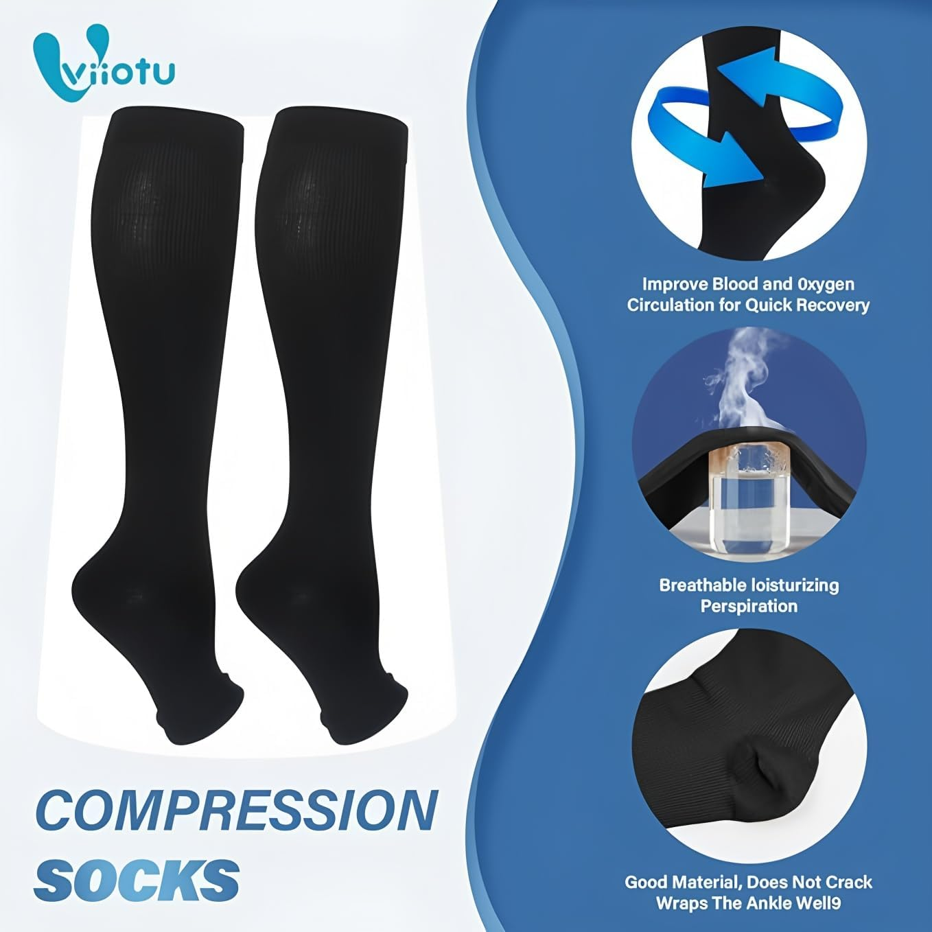 2 Pairs Open Toe Compression Socks for Men & Women 15-20 Mmhg Knee High Flight & Travel Socks for Circulation Support
