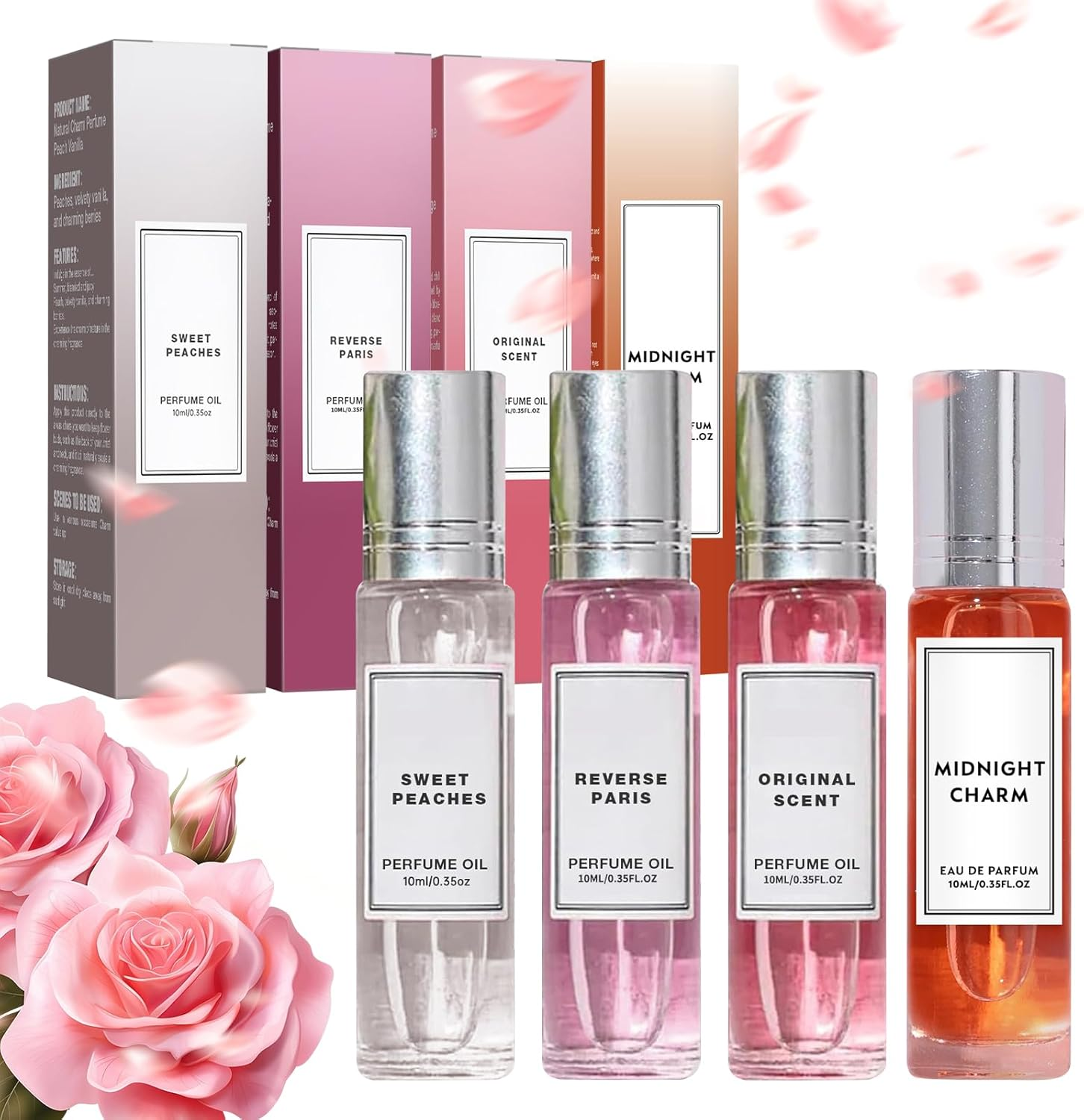 Pack of 4 Pheromone Perfume Oil for Women ，Perfume Roller&ndash; Roll-On Long-Lasting & Sexy Eau De Parfum, Enhanced Scents, Compact Travel Size 0.34 Fl Oz/10Ml