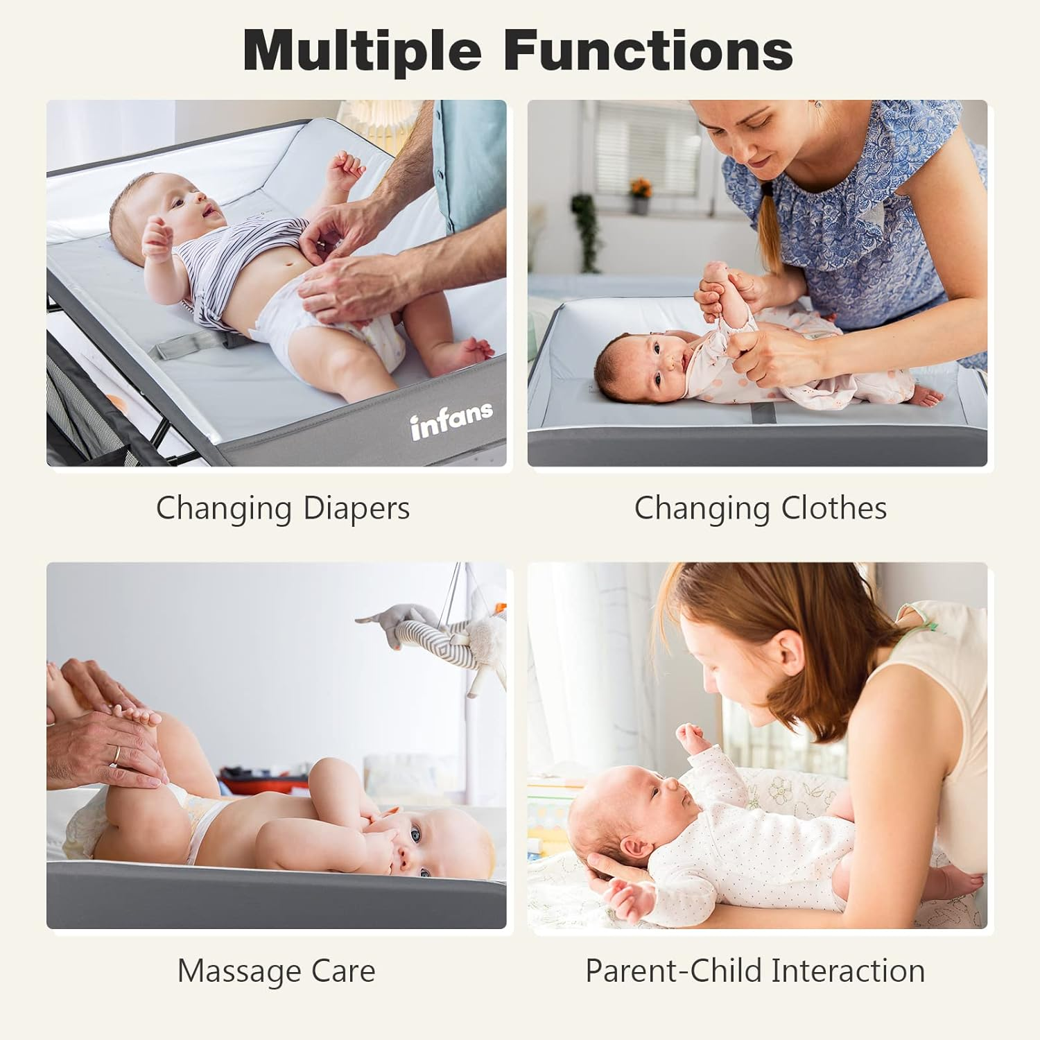 INFANS Baby Portable Changing Table, Infant Diaper Station with Storage Basket & Shelf, Foldable Nursery Organizer (Grey) - Black image number 2