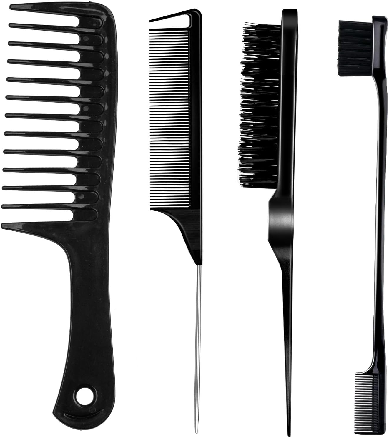 8 Pieces Styling Comb Set - Teasing Brush, Rat Tail Comb, Edge Brush for Slicking and Combing Hair for Women (Pink)