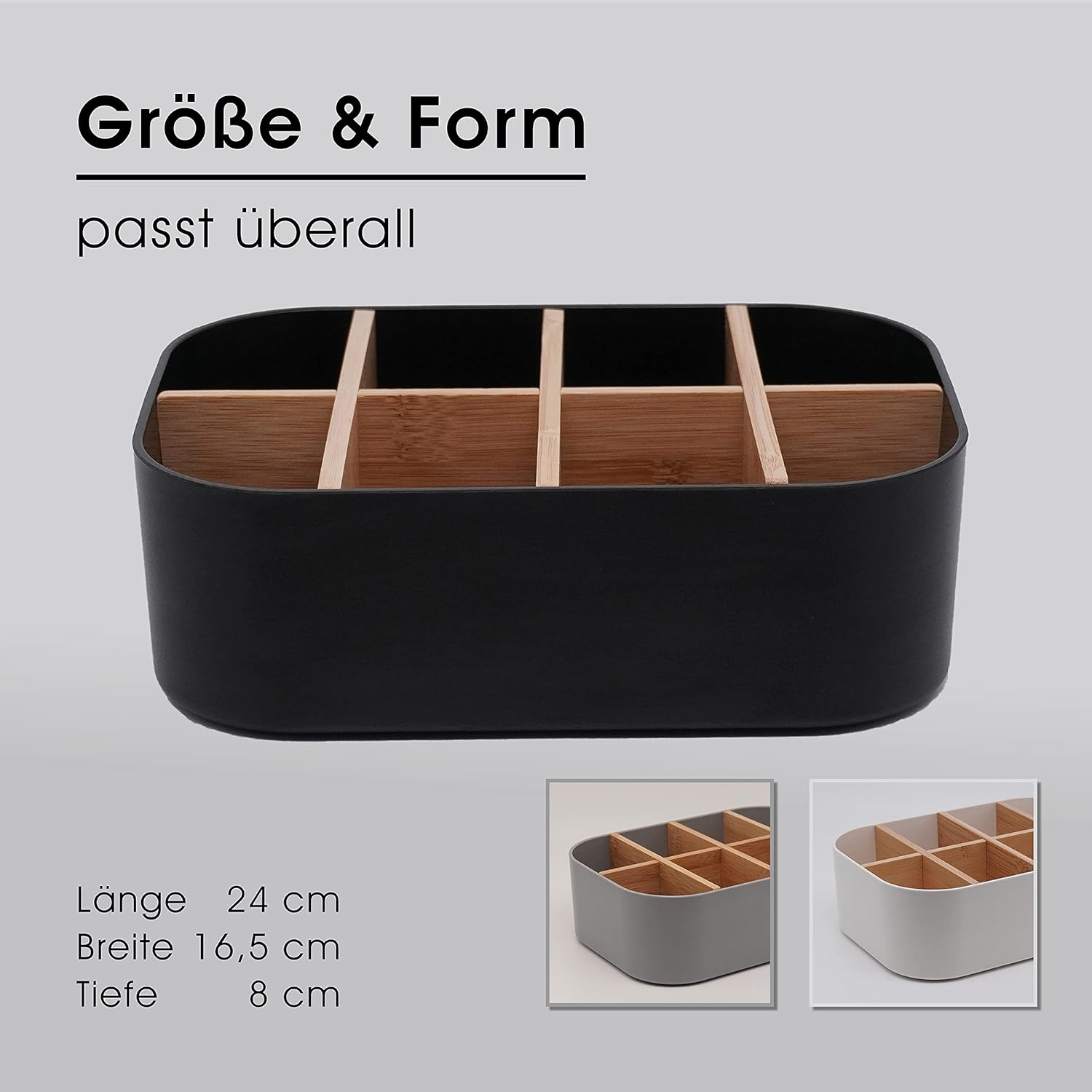 Premium ECO Bamboo Organiser for Cosmetics, Desk, Kitchen, Bathroom, Bar Accessories and Household, 8 Compartments, Non-Slip, Multifunctional, No Plastic image number 2