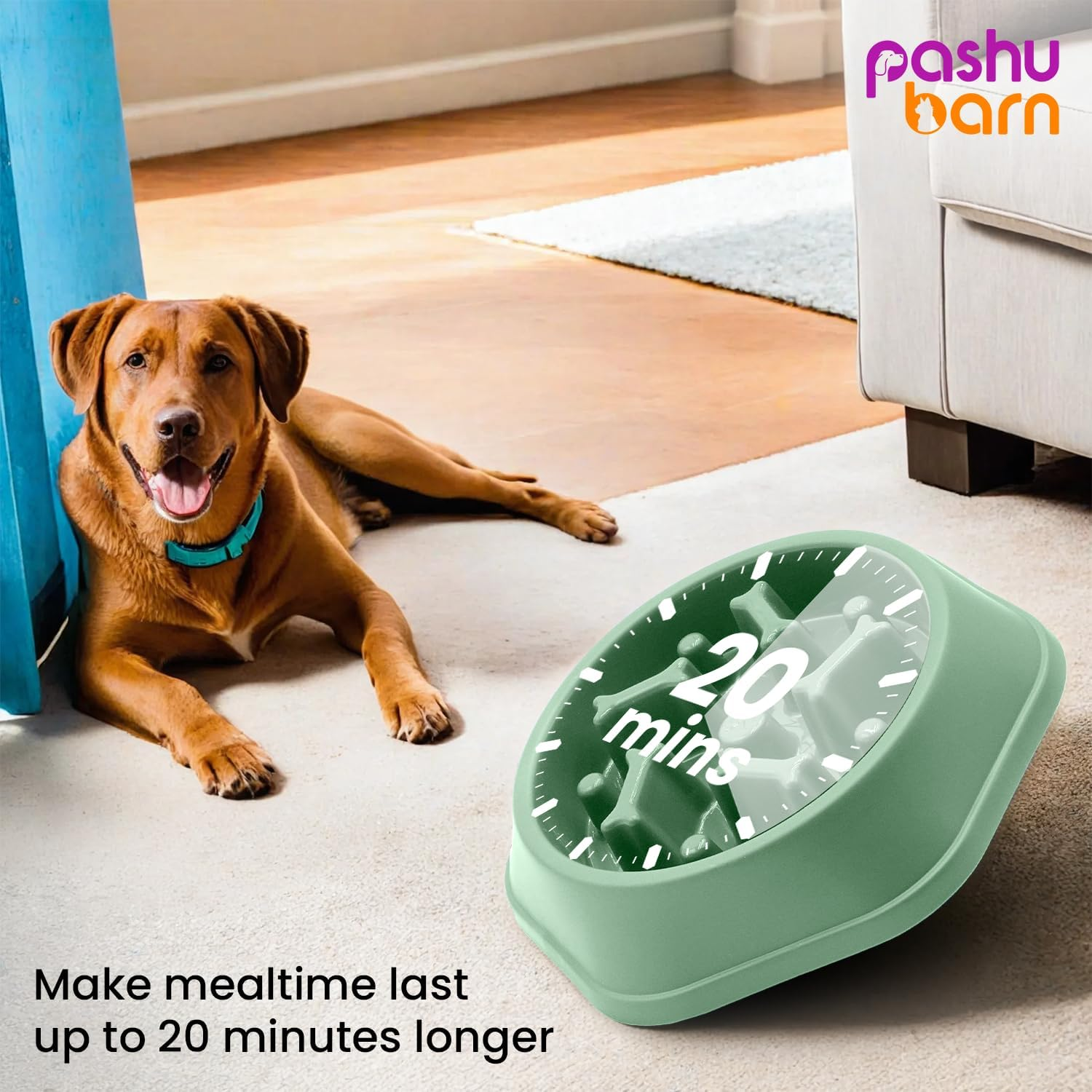 Pashu Barn Large 500Ml Slow Feeder Dog Bowl - Interactive Pet Feeder Anti-Slip Base to Promote Healthy Eating, Reduce Overeating, Bloating, Vomiting, and Obesity - (Green) image number 2
