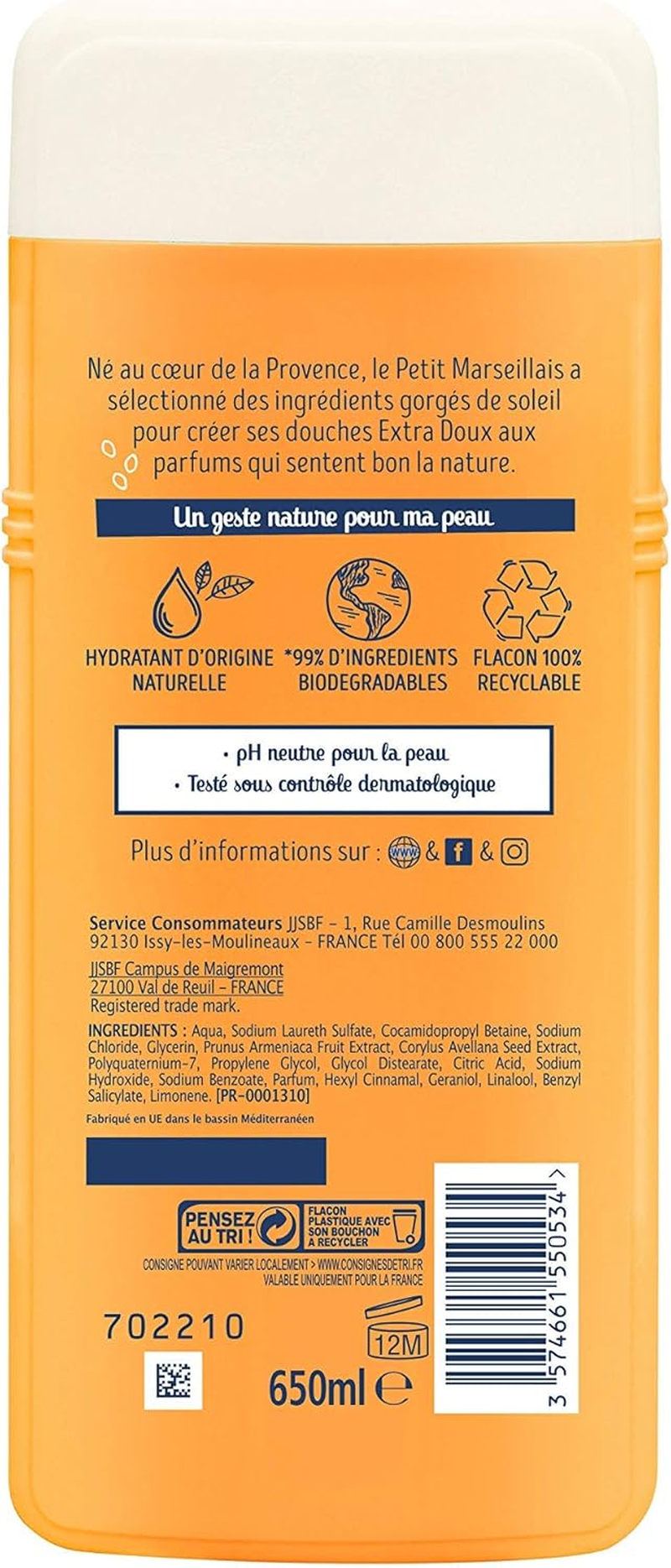 Le Petit Marseillais Extra-Gentle Shower & Bath Cream Apricot & Hazelnut 650Ml image number 1