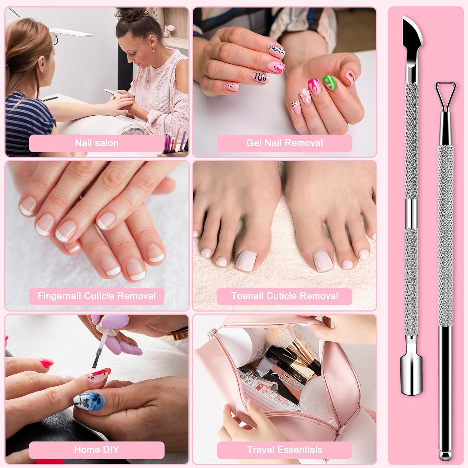 HOFASON 2 PCS Cuticle Pushers and Nail Polish Remover - Stainless Triangle Nail Scraper Professional Durable Tool for Gel Removal, Nail Care Polish, for Girls Home Manicure Pedicure Tools Kit(Silver) image number 4