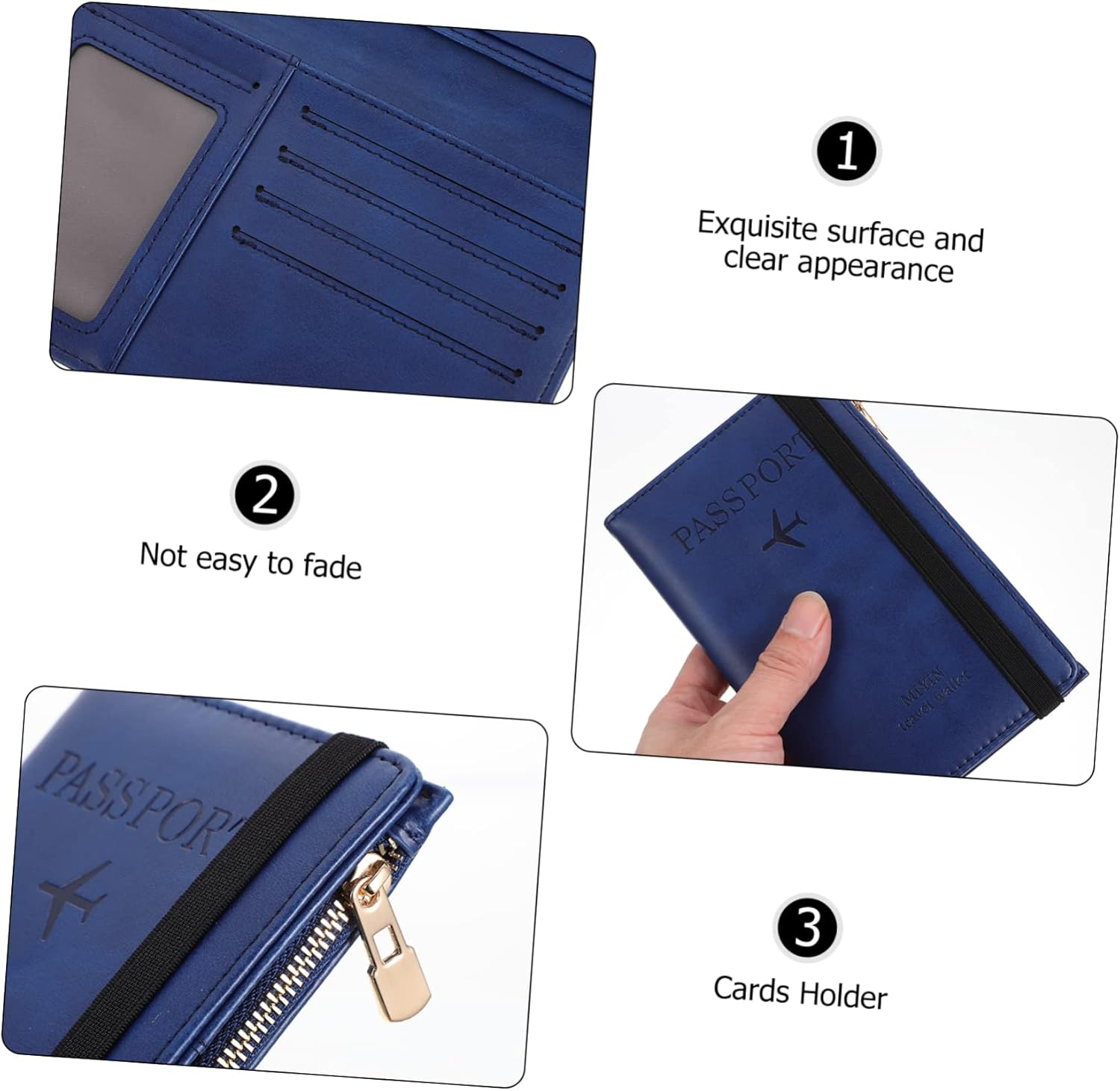 VILLFUL Pu Passport Holder and RFID Blocking Cards Cover, Supple Travel Document Organizer with Name Tag, Short Blue Travel Certificate Protector for Secure Trip in Australia image number 3