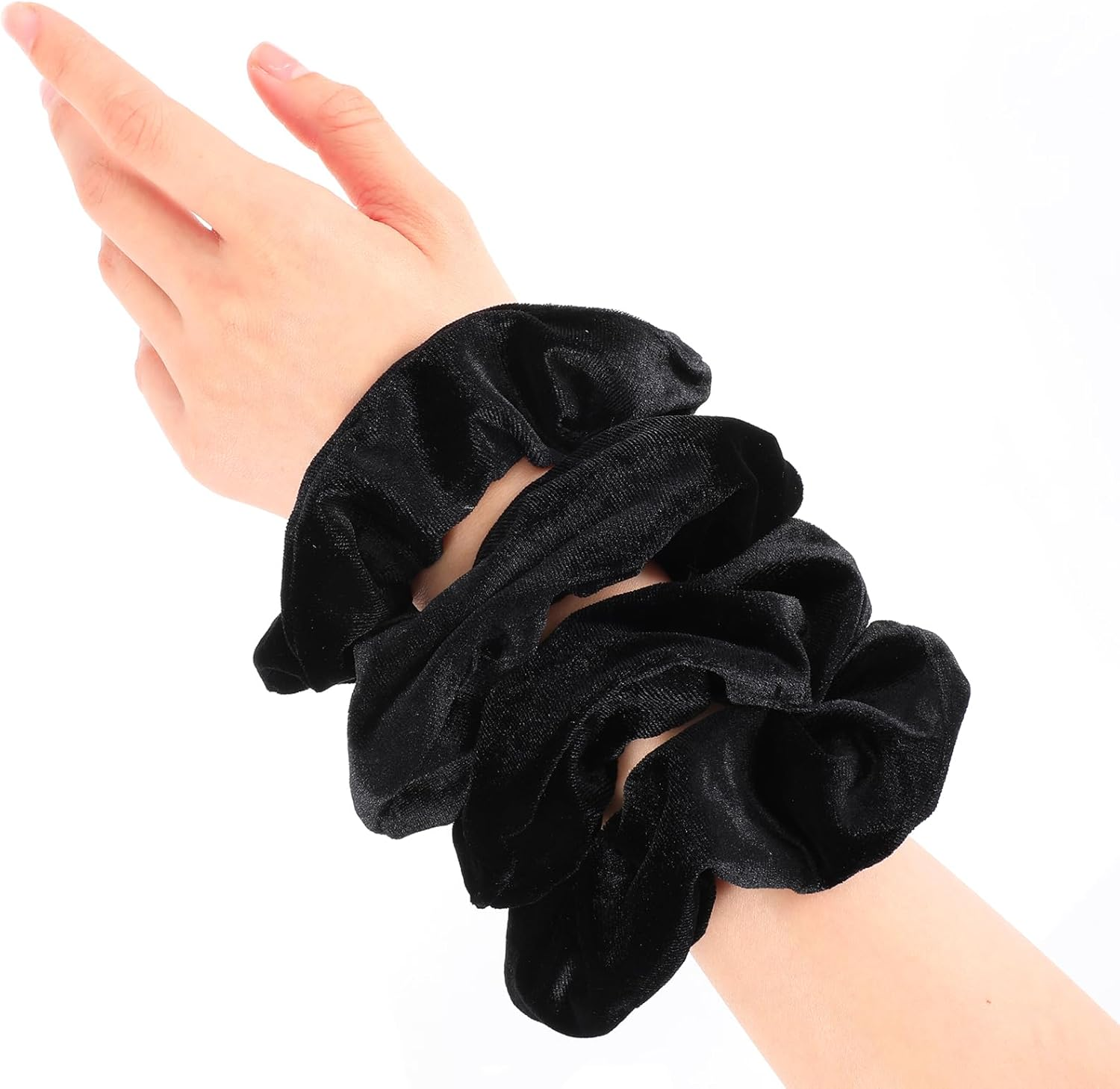 Pack of 4 Hair Bobbles for Women, Scrunchies, Velvet, Soft Elastic Hair Bands, Fashionable Ponytail Holder, Hair Accessories for Teenagers and Women, Carnival, Thick, Curly, Thin, Fine Hair image number 5