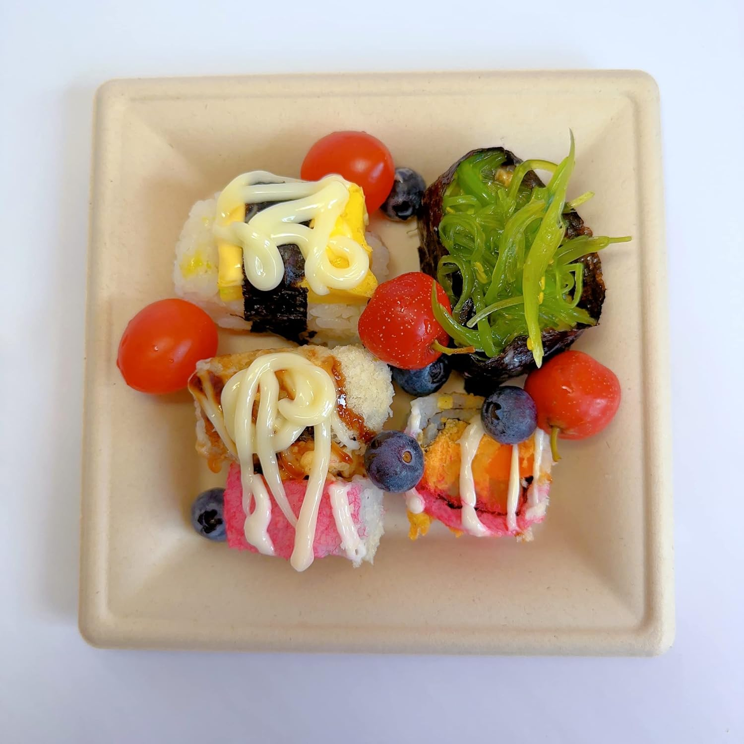 Xinligoods [6 Inch 50 Pcs] Biodegradable Square Disposable Paper Plates, Microwavable and Eco-Friendly, Sturdy, Suitable for Pizza, Dessert, Made of Bagasse Cane Fibers image number 5