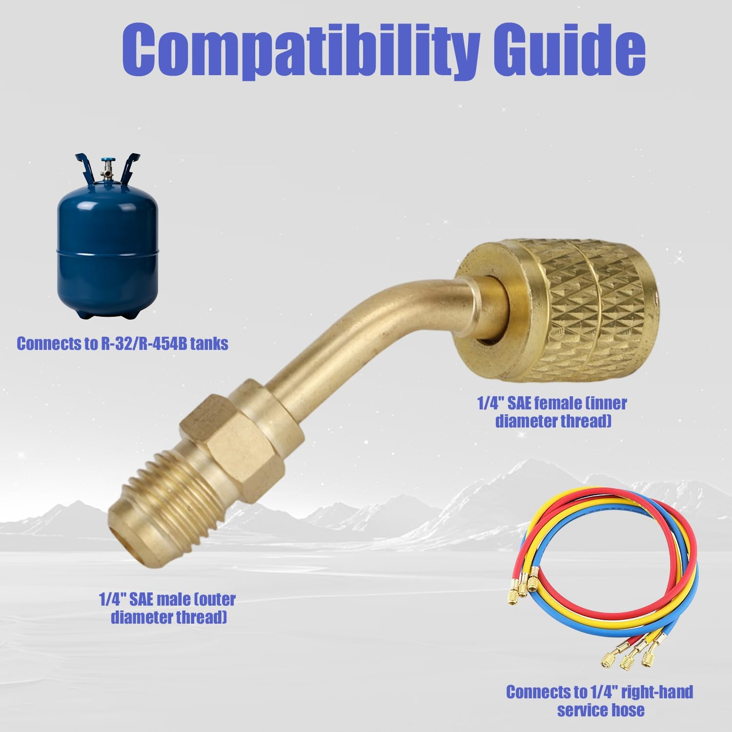 2Pcs A2L R32 R454B & 2Pcs R32 R454B Refrigerant Brass Adapter, 1/4" Female to 1/4" Male Reverse Thread Adapter HVAC Quick Connect Fittings for Tanks Split Systems image number 2