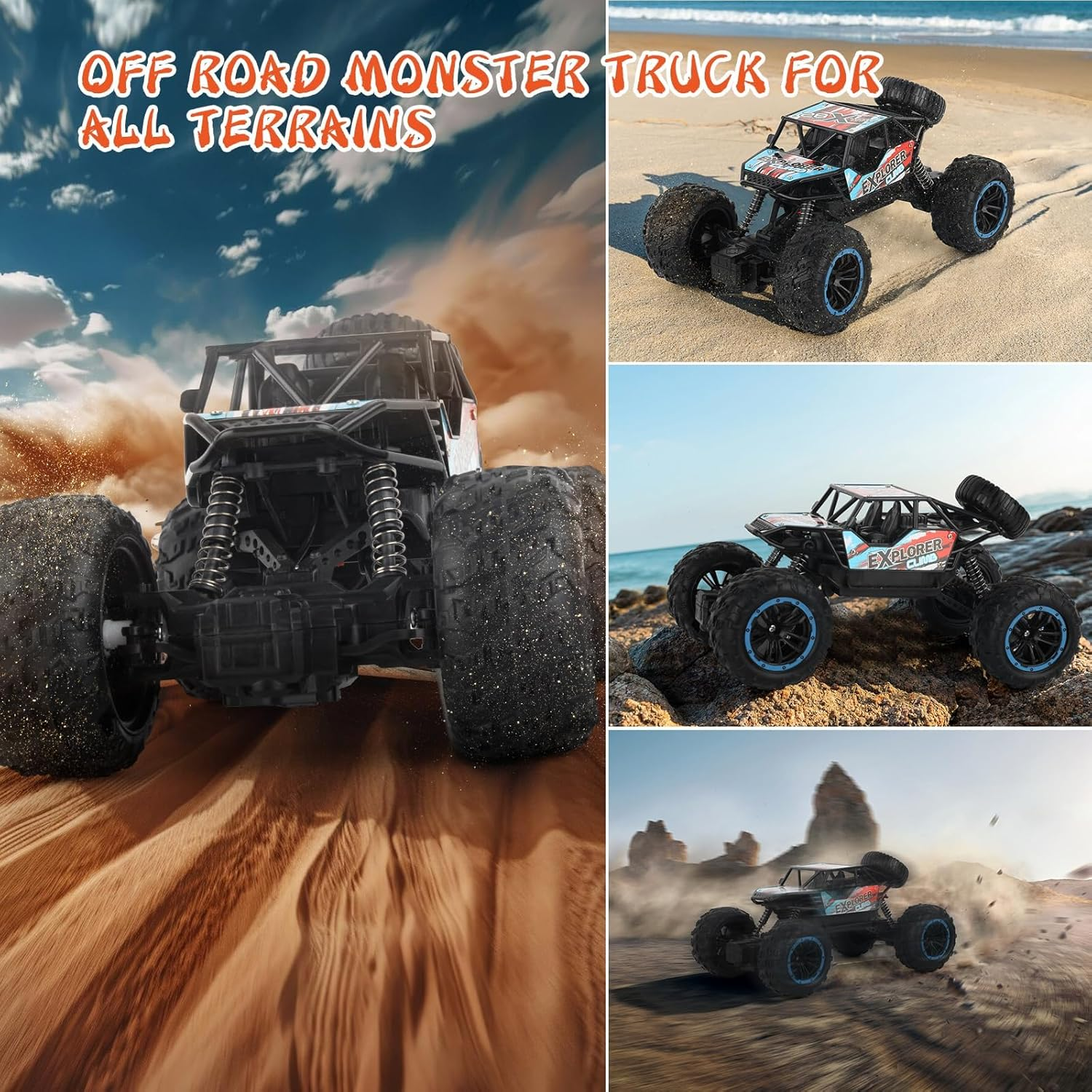 Besswin Remote Control Car,Rc Cars 1:18 Scale, 2.4Ghz off Road Monster Truck with 2 Rechargable Batteries up to 90 Mins Playtime with Shock Absorbers for Kids 3+ Years image number 2