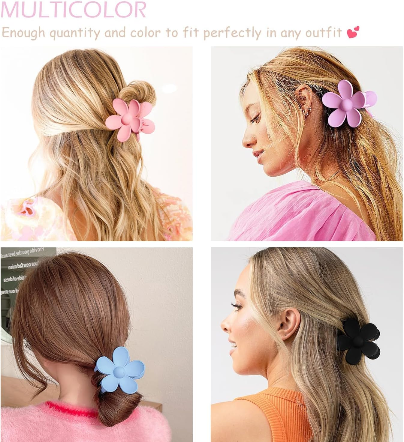 Large Hair Clips 12 Pieces Flower Hair Clips for Thick Hair Large Hair Clips Cute Hair Clips 3 Styles Hair Clips for Thin Hair Women (Pink, Purple, Blue, Black)