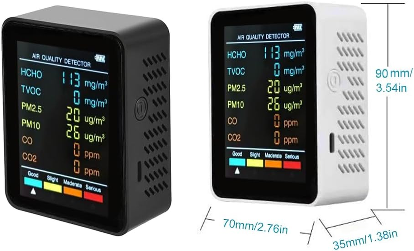 6-In-1 Air Quality Monitor for PM2.5/PM10/HCHO/TVOC/CO/CO2, Portable Multifunctional Detector with LCD Screen - Home, Office & Hotel Formaldehyde & Carbon Dioxide Tester image number 1