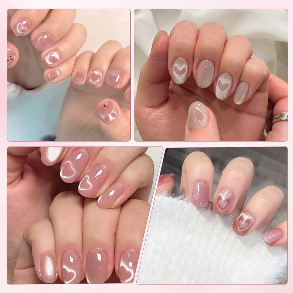 5 in 1 Cat Eye Shape Nail Art Adhesive Magnet, Includes 1 Heart Magnet for Cat Eye Gel Polish, 2 Rabbit Magnets for Cat Eye Gel Polish, for Home and Professional Use