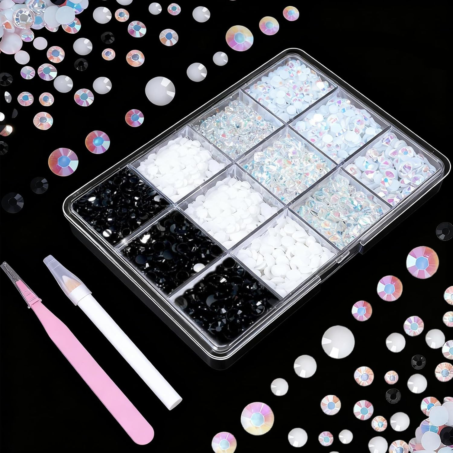 Hrenvaxil Rhinestones, Bedazzler Kit, 12 Pack (3-5Mm) round Plastic Craft Beads for Nail Rhinestones, DIY Jewelry, Party Favors image number 2