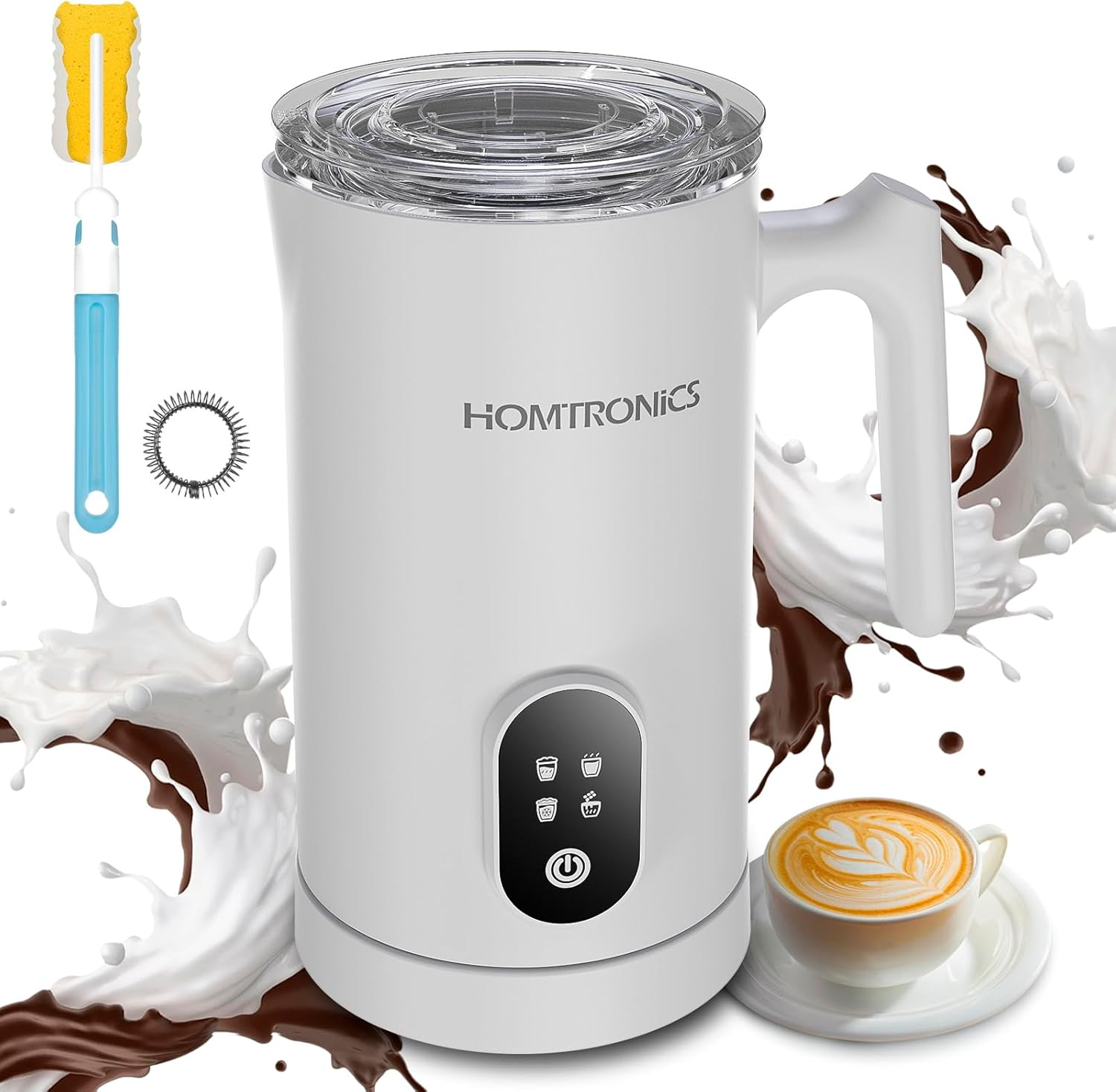 Milk Frother, [New Upgrade] 14.54Oz/430Ml Homtronics 4 in 1 Electric Milk Frother, Automatic Coffee Steamer Frother, Cold & Hot Foam Maker for Frothing Milk, Latte, Cappuccino, Macchiato-Black