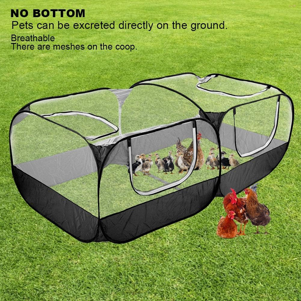 Portable Coop, Small Animals Playpen, Foldable Chicken Coop with Breathable Transparent Mesh Walls, Portable Pet Cage Tent for Puppy Rabbits Outdoor Yard (Black) image number 3