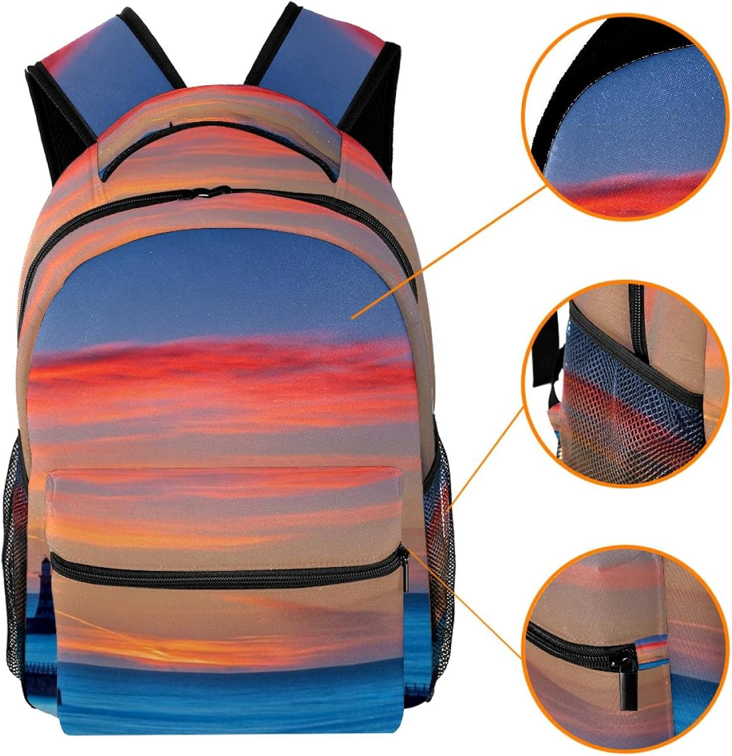 Sunset Lighthouse Backpack Students Shoulder Bags Travel Bag College School Tote Backpacks image number 3