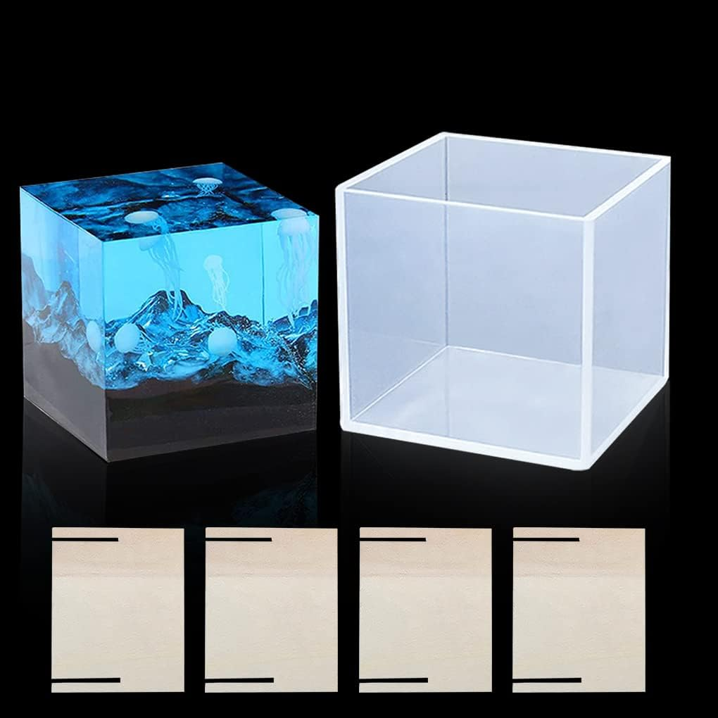 Fineinno Large Square Silicone Resin Mold, 3.35" Cube, DIY Art Epoxy Resin Casting Mold for Candle Soap Making image number 3