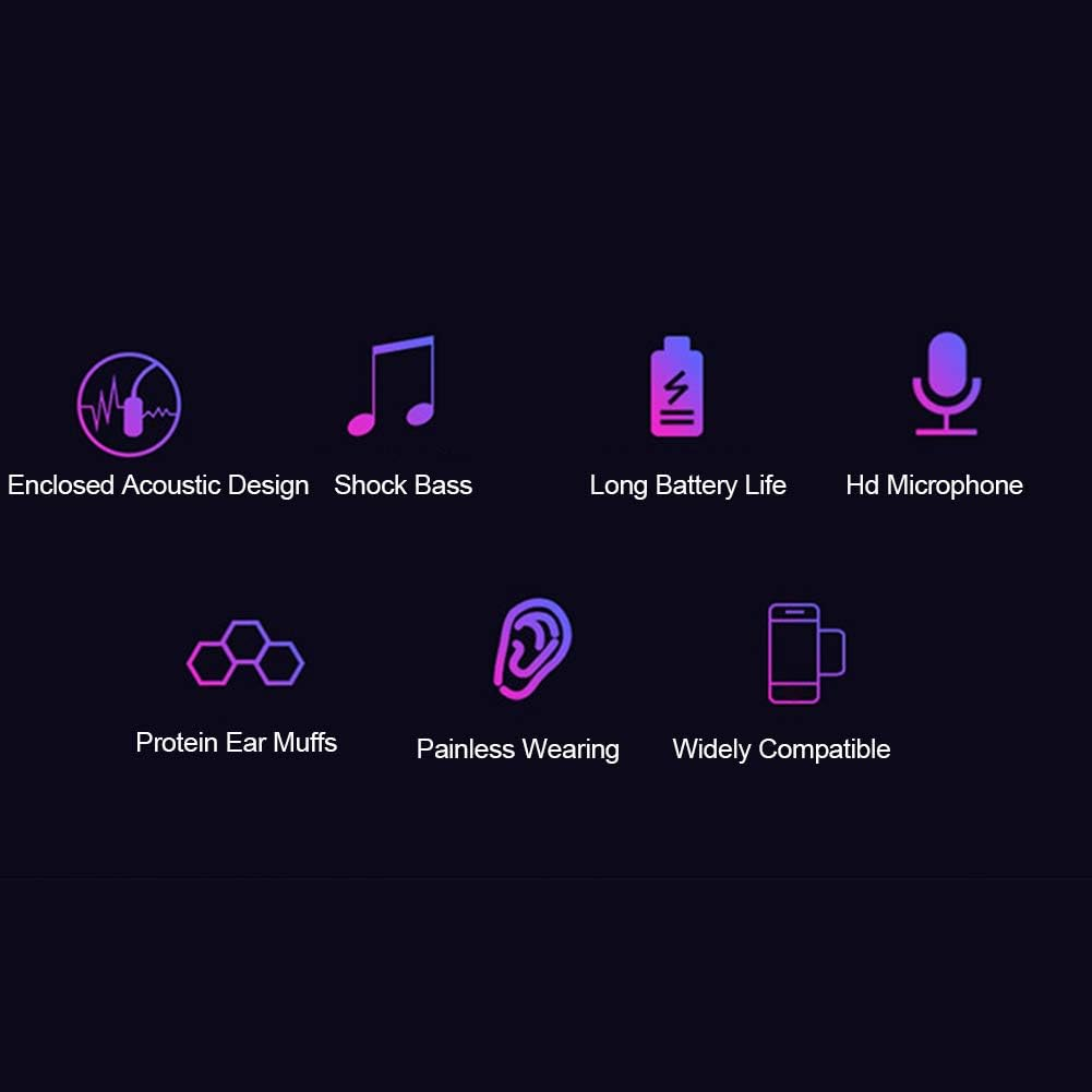 Wireless Headphones, Bluetooth 5.0 Earpiece, Wireless over Ear Headset Noise Canceling Foldable Gaming Headsets with Microphone for PC Office Phone Call(Black) image number 5