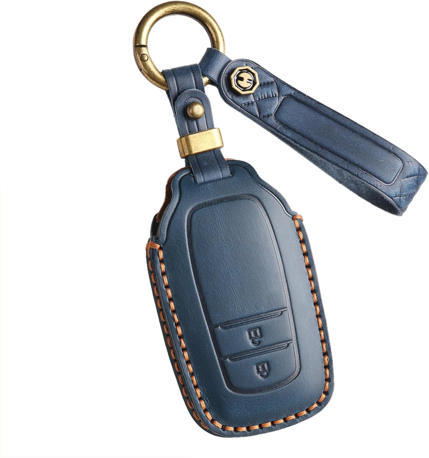 Ontto Cowhide Car Key Cover Fit for Toyota RAV4 Corolla Hilux Landcruiser Prado Camry Yaris Cross Highlander Key Holder Leather Case Keyring Keychain Smart Shell Accessories 3 Buttons Brown