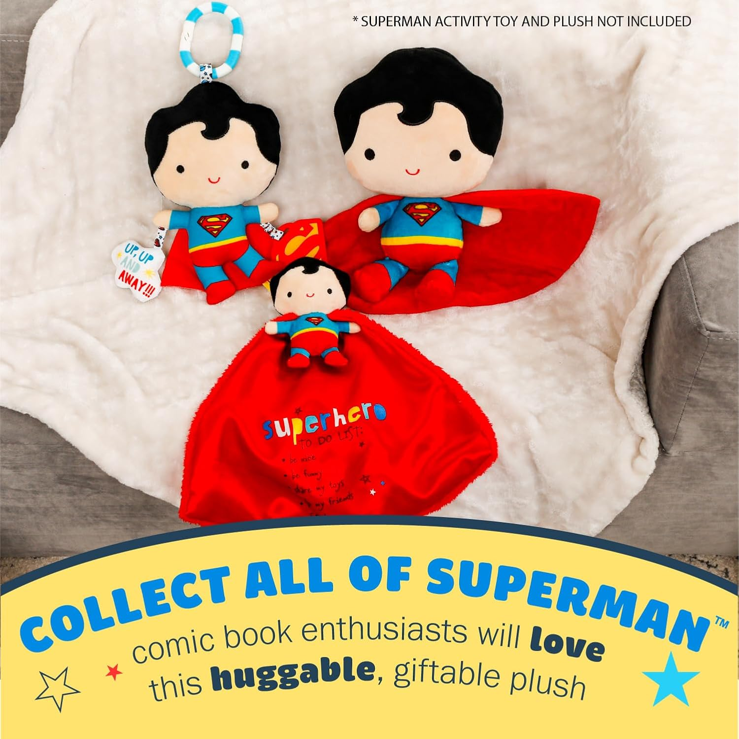 Kids Preferred DC Comics Superman Lovey Security Blanket, Soft Huggable Dark Knight Plush Lovey Toy for Baby and Infant Boys and Girls, Textured Blanket with Satin Super Hero to Do List image number 4