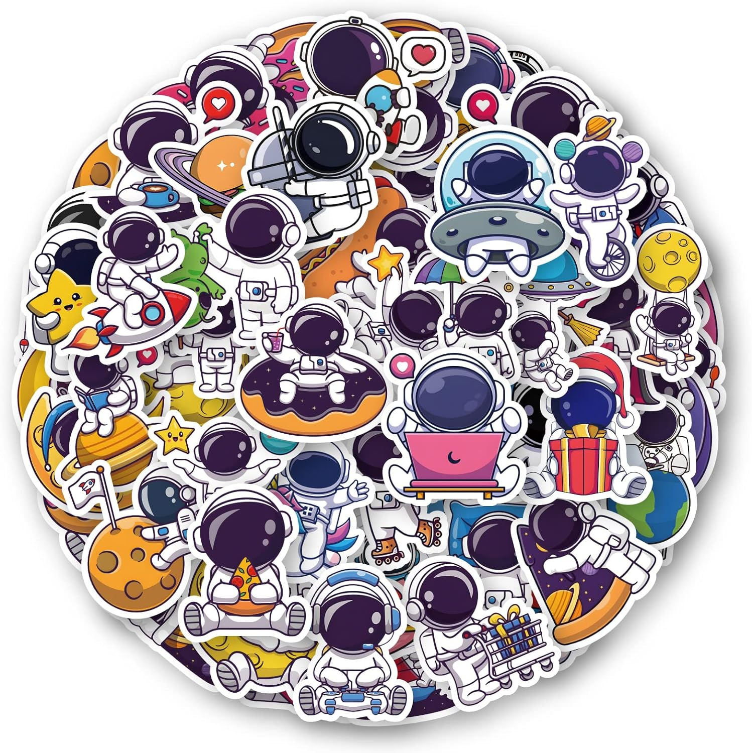 NASA Space Astronaut Sticker, 60 PCS Cool Astronaut Vinyl Sticker for Water Bottle Laptop Helmet Skateboard Scrapbook Bumper Bicycle, Gifts for Kids Teens Adults DIY Decorations image number 5