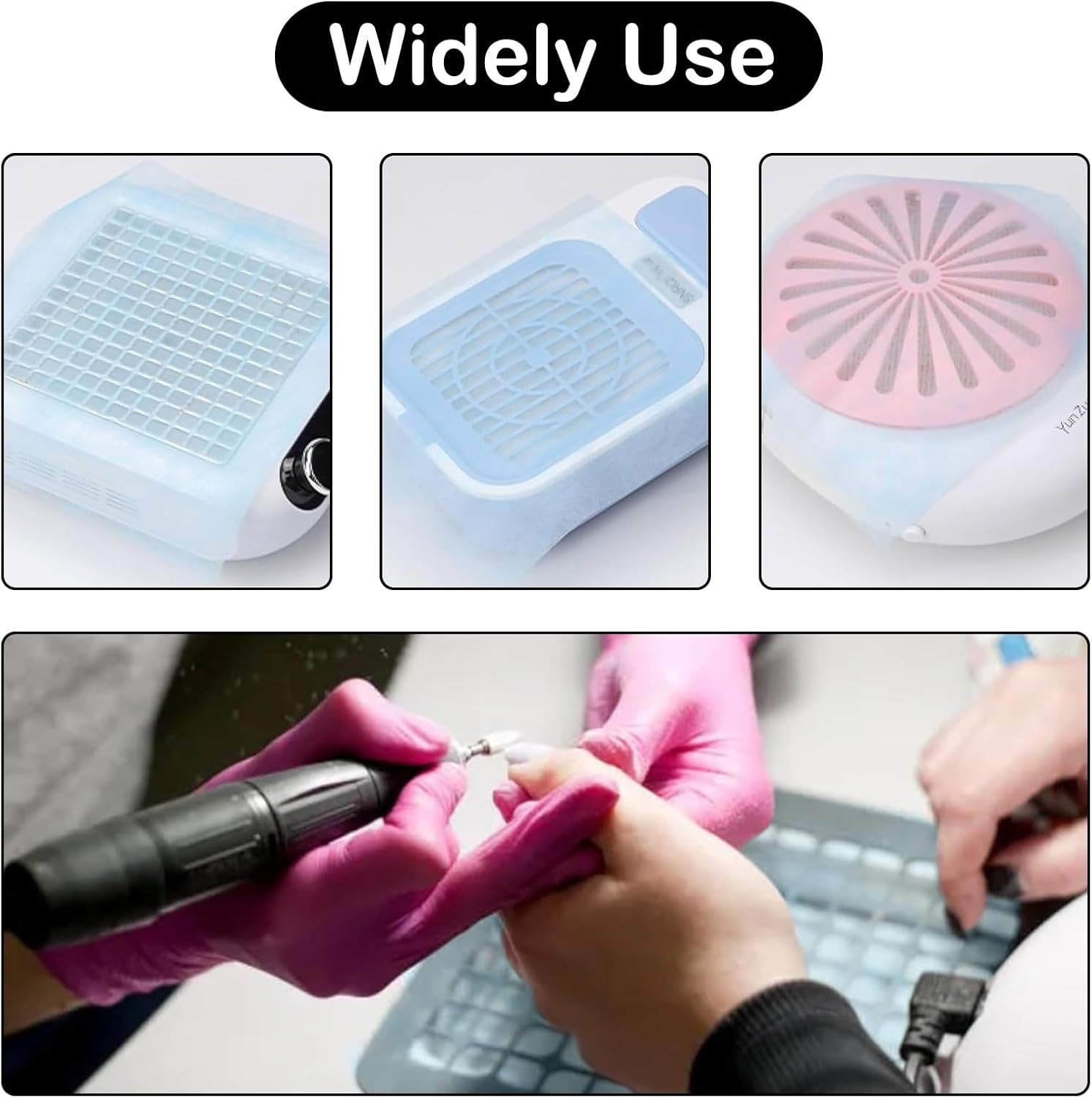 200Pcs Nail Dust Collector Filters - Breathable Non-Woven Paper for Multifunctional Nail Vacuum Accessories - Self-Resizing and Blue image number 5