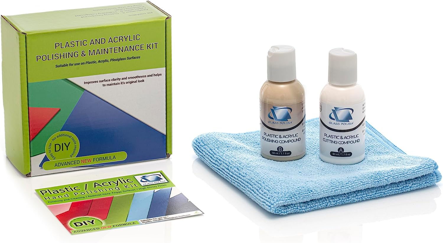 Glass Polish 31001 DIY Plastic & Acrylic Hand Polishing Kit, Restores High Gloss, Repairs Hazy, Fogy & Discoloured Plastics