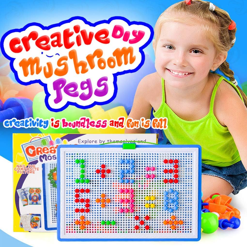 Lemical 380 PCS Creative Jigsaw Puzzle Mushroom Nails Pegboard Mosaic Kit Develop Intelligence Educational DIY Building Block Brick Toy for Kids -Upgraded Version image number 2