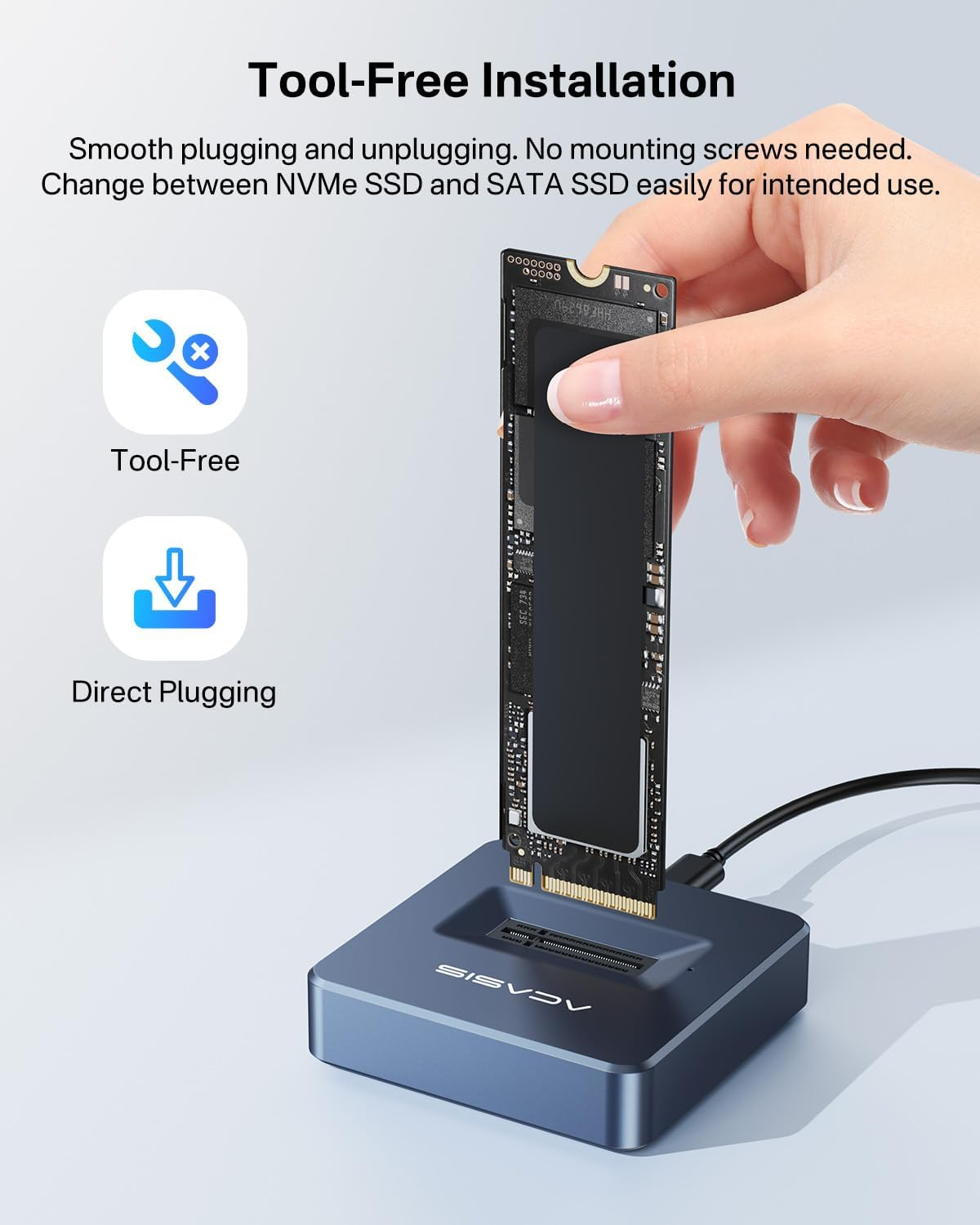 Acasis NVME to USB Adapter, M.2 SSD to Type a Card, No Cable Clone, High Performance 10 Gbps USB 3.1 Gen 2 Bridge Chip, Use as Portable SSD, USB to M2 SSD Key M, Support Windows XP 7 8 10, MAC OS image number 4