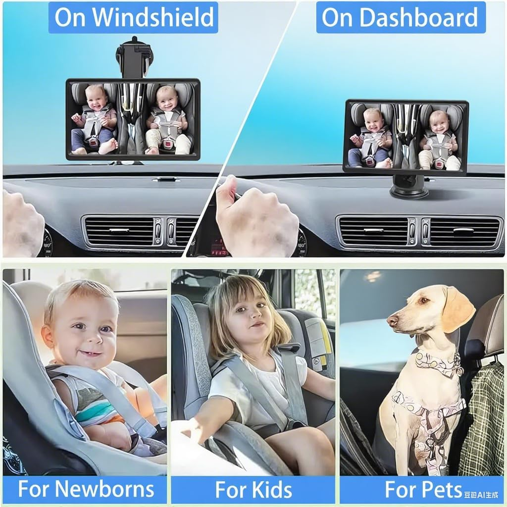 7 Inch Baby Monitor, Split Screen Baby Car Camera 2 Cameras, Baby Car Monitor Can Be Bent at Will, Ultrawide Baby Camera No Wifi with Night Vision image number 2