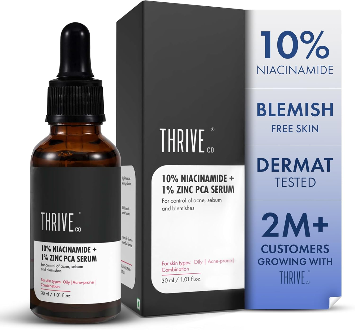 Thriveco Niacinamide Serum with Zinc PCA | Reduces Acne Marks & Blemishes | Minimizes Pores | Oil Control Face Serum for Oily Skin | for Men & Women | 30Ml image number 4