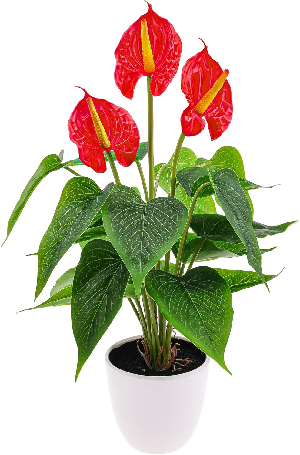 Folmywy Artificial Flower Plants Anthurium 38Cm Fake Potted Plant with Pot Red Faux Bonsai Tropical Flowers for Home Living Room Bedroom Office Indoor Outdoor Occasions Decor