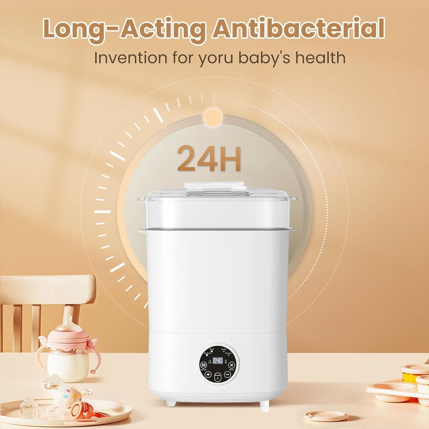 Baby Bottle Sterilizer and Dryer, 5-In-1 Large Capacity Bottle Sanitizer and Dryer, 2 Layers Compact Baby Bottle Electric Steam Sterilizer and Dryer for Baby Bottles, Pacifiers image number 6