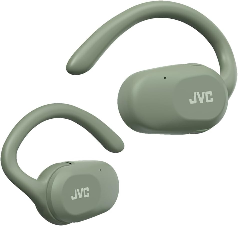 JVC Nearphones HA-NP40T-G True Wireless Earphones, Open Ear Design, Adjustable Ear Hook, 16 Mm Driver, 26 Hours Runtime, IPX4, BT 5.4, App - (Green)