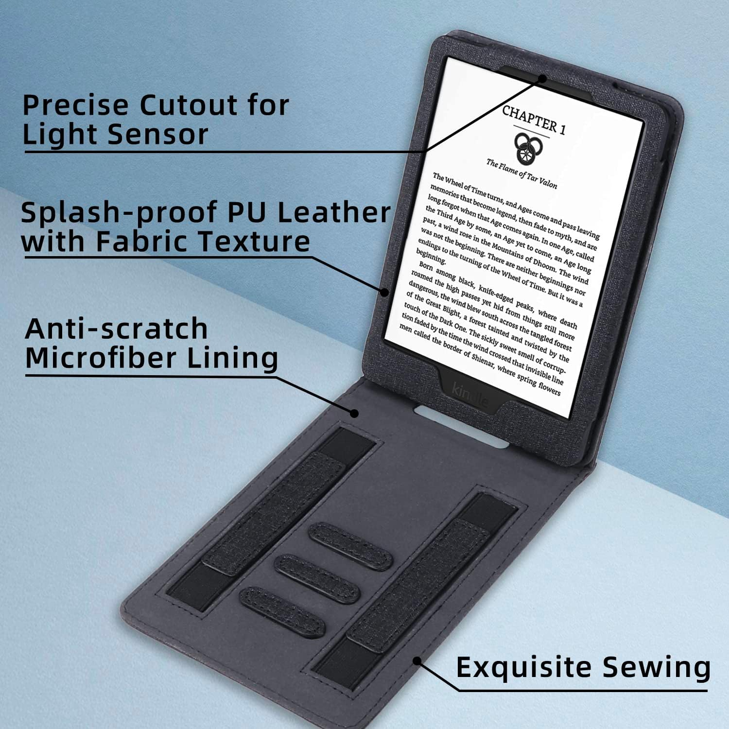 WALNEW Flip Case for 6&rdquo; All-New Kindle 11Th Gen 2024/2022(Model No. C2V2L3, RS23CV), Vertical Multi-Viewing Stand Cover with Two Hand Straps and Auto Wake/Sleep for Kindle 11Th Generation - Black image number 2