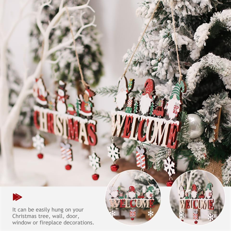 Abaodam 2Pcs Front Door Welcome Sign Wooden Christmas Hanging Decor Lanyard Charming Snowman Letters for Decoration Festive Holiday Atmosphere