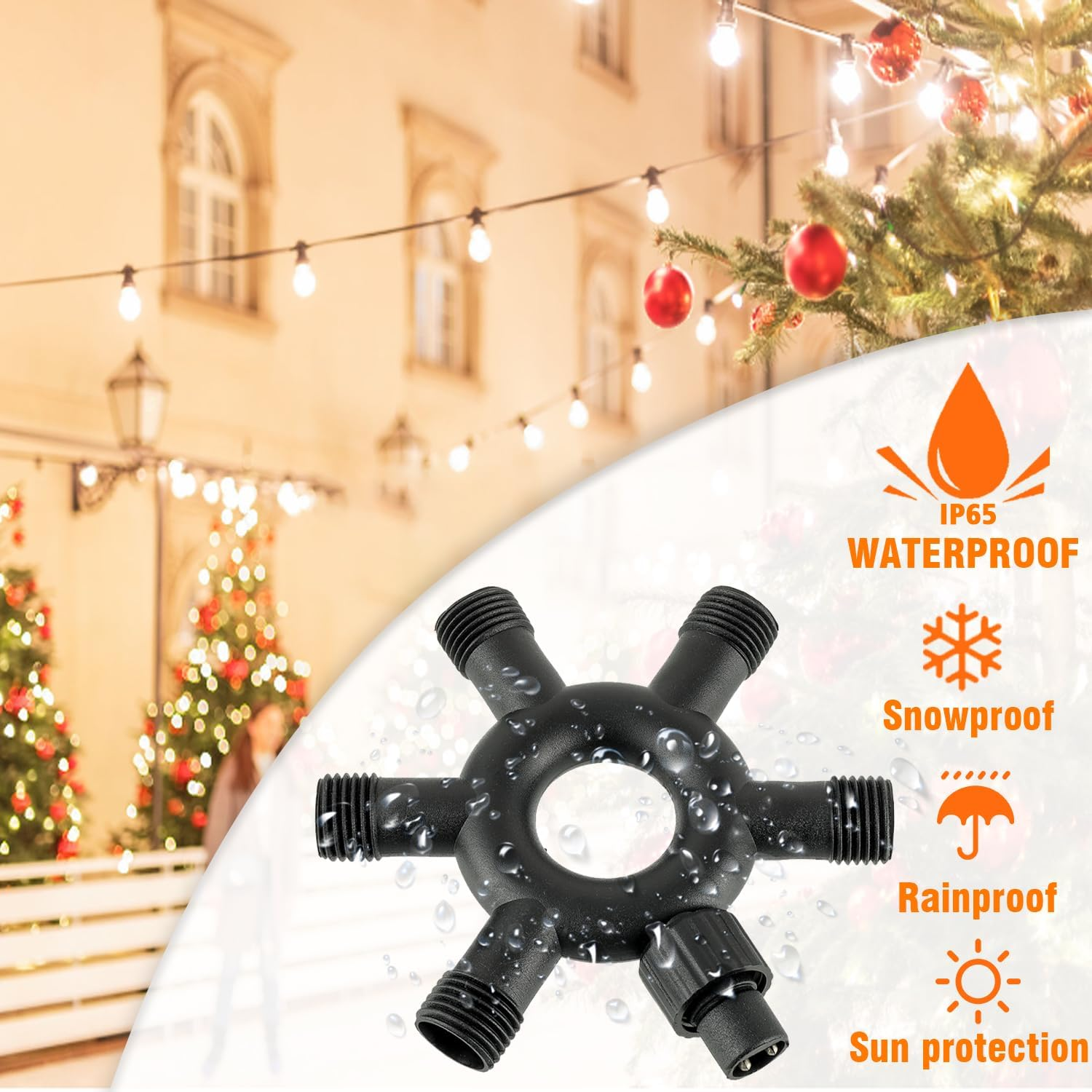 HUAREW 6 Way Connector for Outdoor String Lights, Divider Connector for Fairy Light, Waterproof Splitter Connector, Waterproof 2 Pin Separator, for Christmas String Lights, Globe Lights image number 1