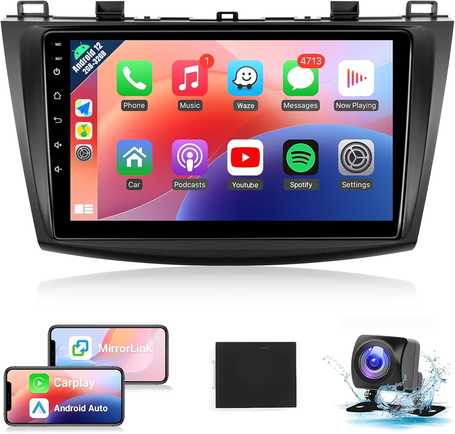 Naifay Android Car Radio for Mazda 3 2009 2010 2011 2012 2013 with Wireless Carplay Android Auto, 9Inch IPS Touch Screen for Mazda 3 Car Stereo with Bluetooth/Gps/Wifi/Swc/Split Screen/Backup Camera image number 1