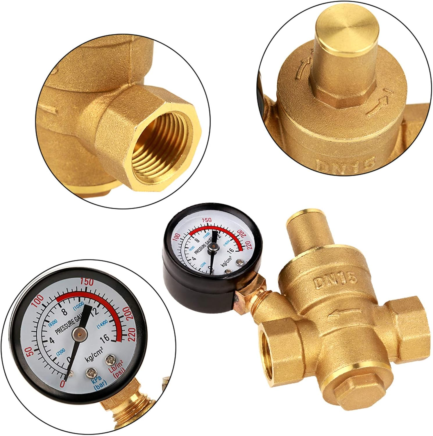 Pressure Regulator Regulated Water Pressure Regulator for Water System Equipment, DN15 Brass Pressure Reducer Valve with Gauge Meter image number 2