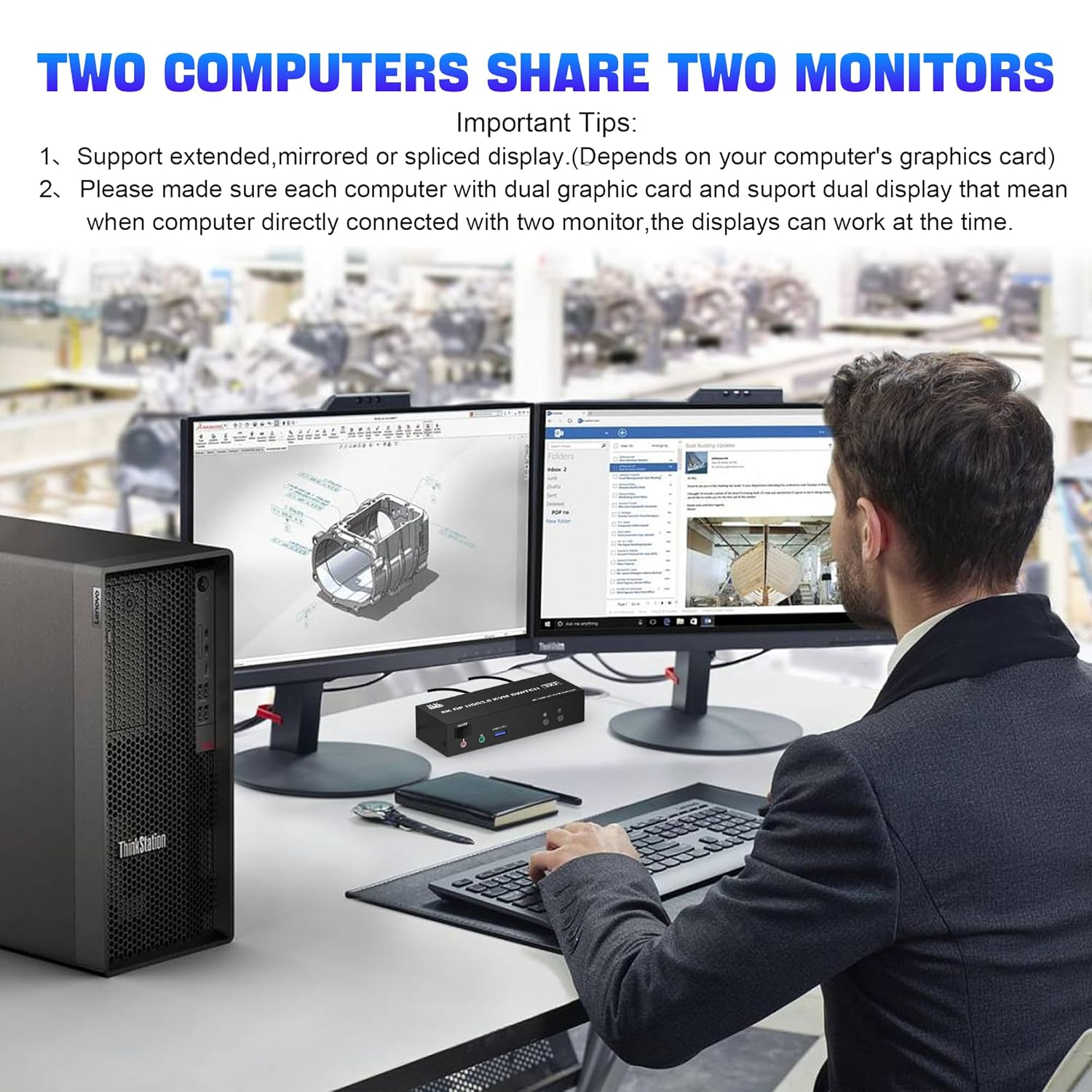 8K USB 3.0 Displayport KVM Switch 2 Monitors 2 Computers 8K@60Hz 4K@144Hz, Dual Monitor Displayport 1.4 KVM Switches with Audio Microphone Output and 3 USB 3.0 Ports, DP Switch for 2 Pcs 2 Monitors image number 5