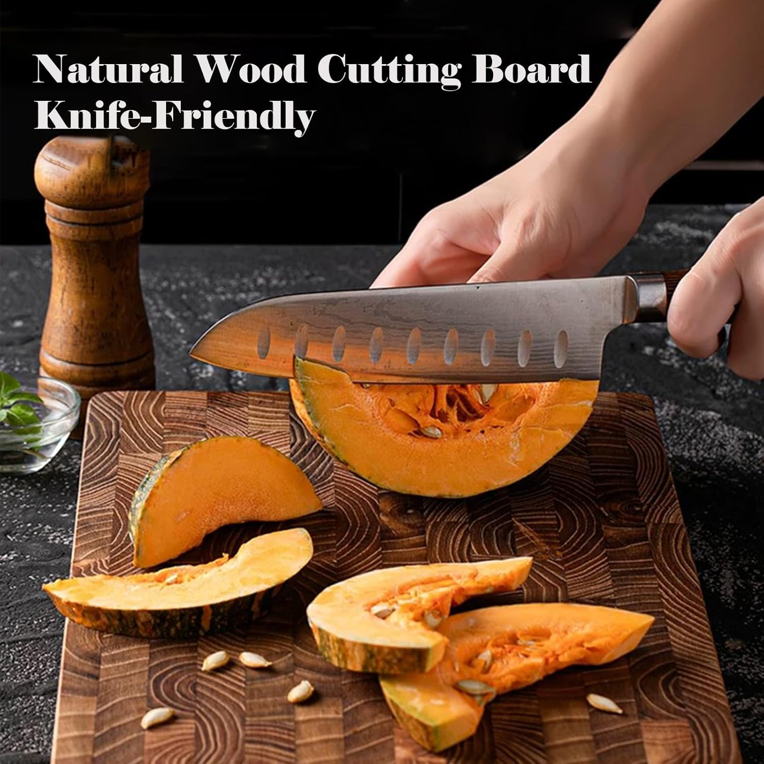 Bierofaro Teak Wood Chopping Board for Kitchen, 40 * 30 * 3 CM End Grain Cutting Board, Wooden Charcuterie Board, Large Butcher Block with Hidden Handles, Reversible, Suitable for Meat, Vegetables image number 4