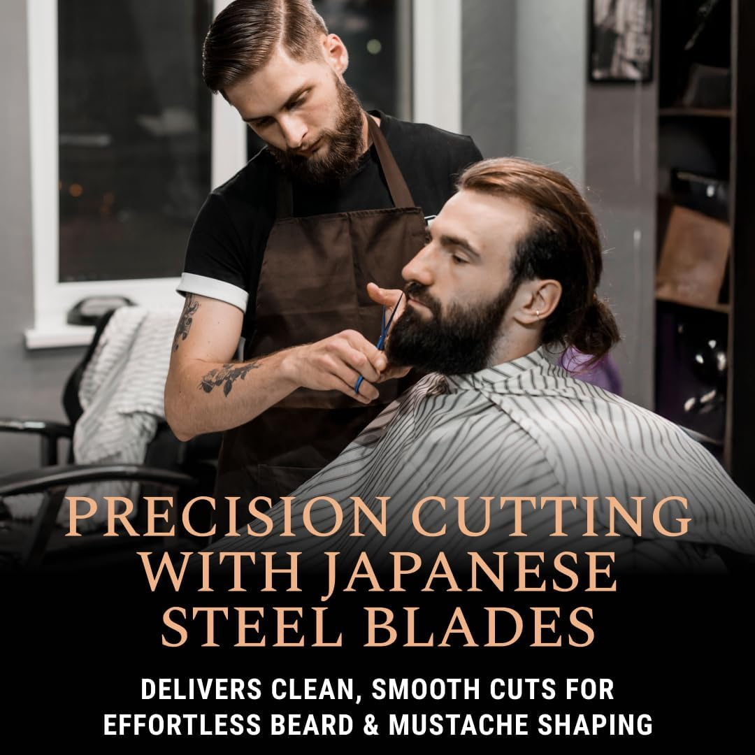 Ontaki 5.5 Inch Beard and Hair Cutting Scissors - Professional Hand Forged Japanese Steel Hairdressing Scissors for Mustache, Bangs, Men (Midnight Blue) - Hair Scissors image number 5