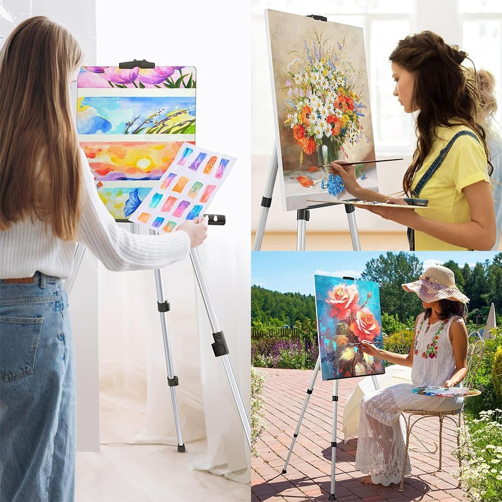 Art Painting Easel, Aluminum Alloy Portable Telescopic Painting Stand, Adjustable Foldable Tripod for Painting Canvas, Suitable for Tabletop, Floor Painting and Advertising Display. (Silver) image number 4