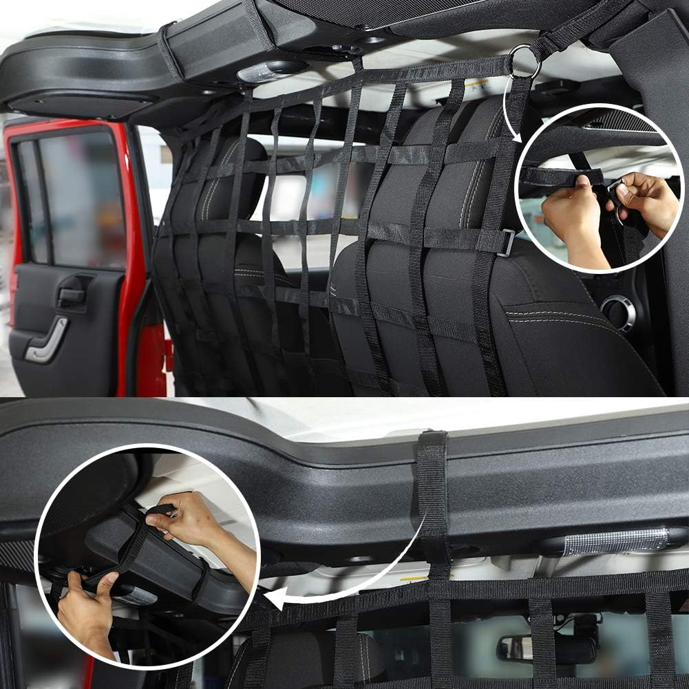 Jecar for Jeep Rear Seat Divider Net, Mesh Cargo Net Dog Car Barrier for 2007-2020 Jeep Wrangler JK JL Gladiator JT 2DR 4DR (Black)