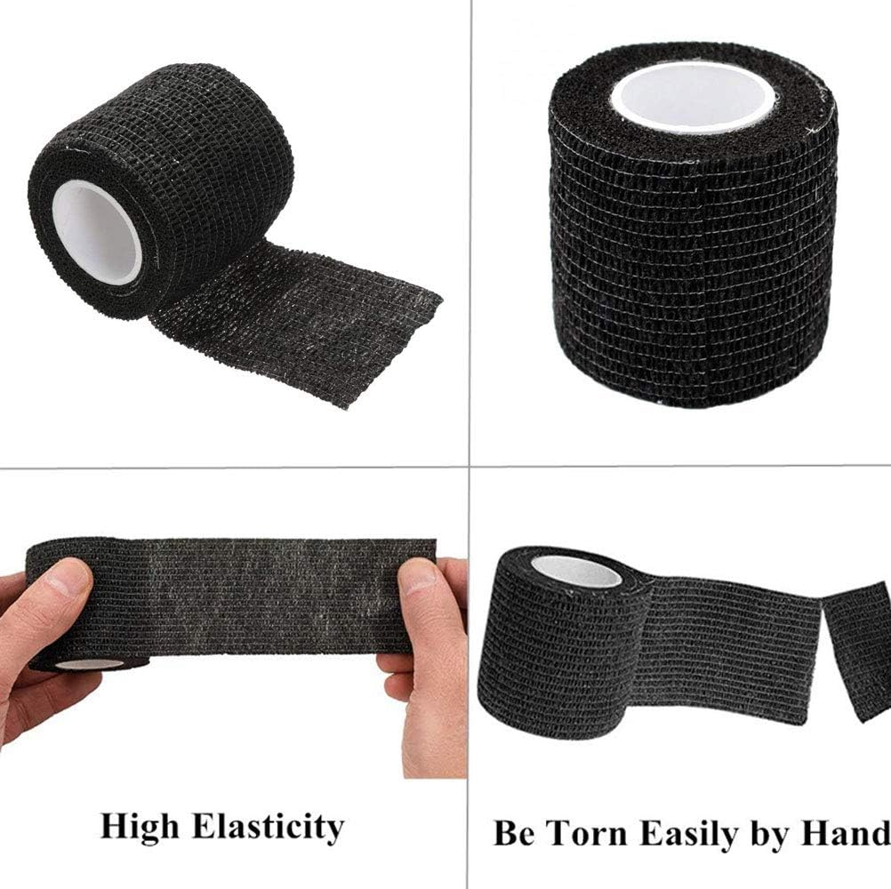 Videopup Tattoo Grip Cover Wrap,6Pcs Disposable Cohesive Tattoo Grip Cover Elastic Bandage Handle Grip Tube for Tattoo Machine Tattoo Grip Accessories(Black)