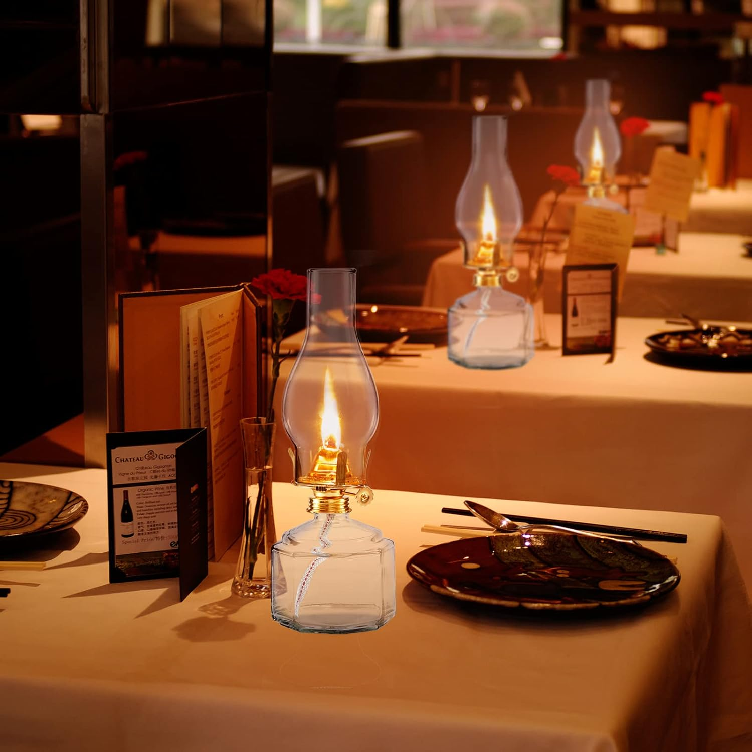 Houselden Large Glass Kerosene Oil Lamps, Lantern Vintage Oil Lamps for Indoor Use Decor Chamber, Hurricane Lamp, Home Lighting Clear Kerosene Lamp Lantern, Classic Vintage Glass. (A-02) image number 4