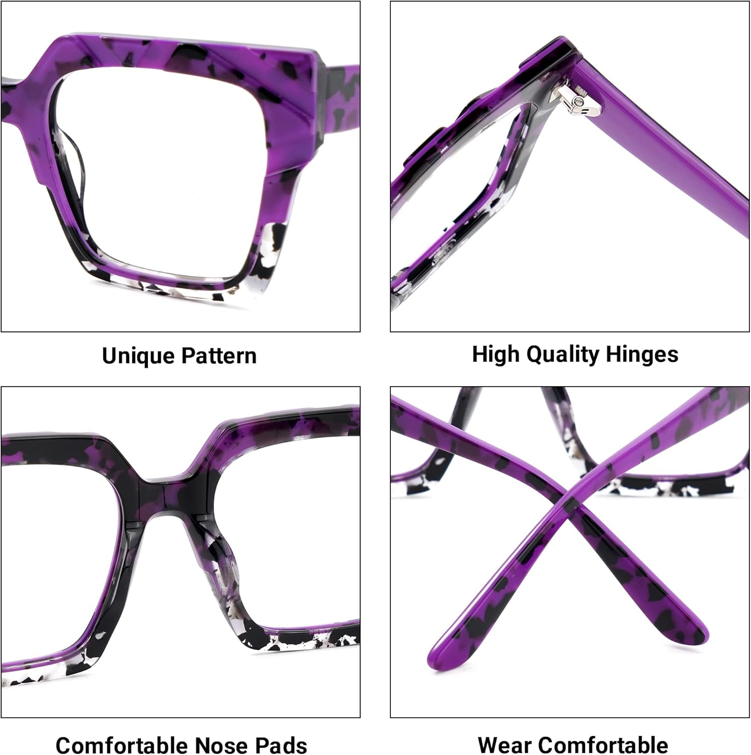 VOOGLAM Cat Eye Frame Blue Light Blocking Glasses, Black Fashion Glasses for Women anti Eyestrain & UV - Non-Prescription Clear Lens, Blue/Orange image number 3