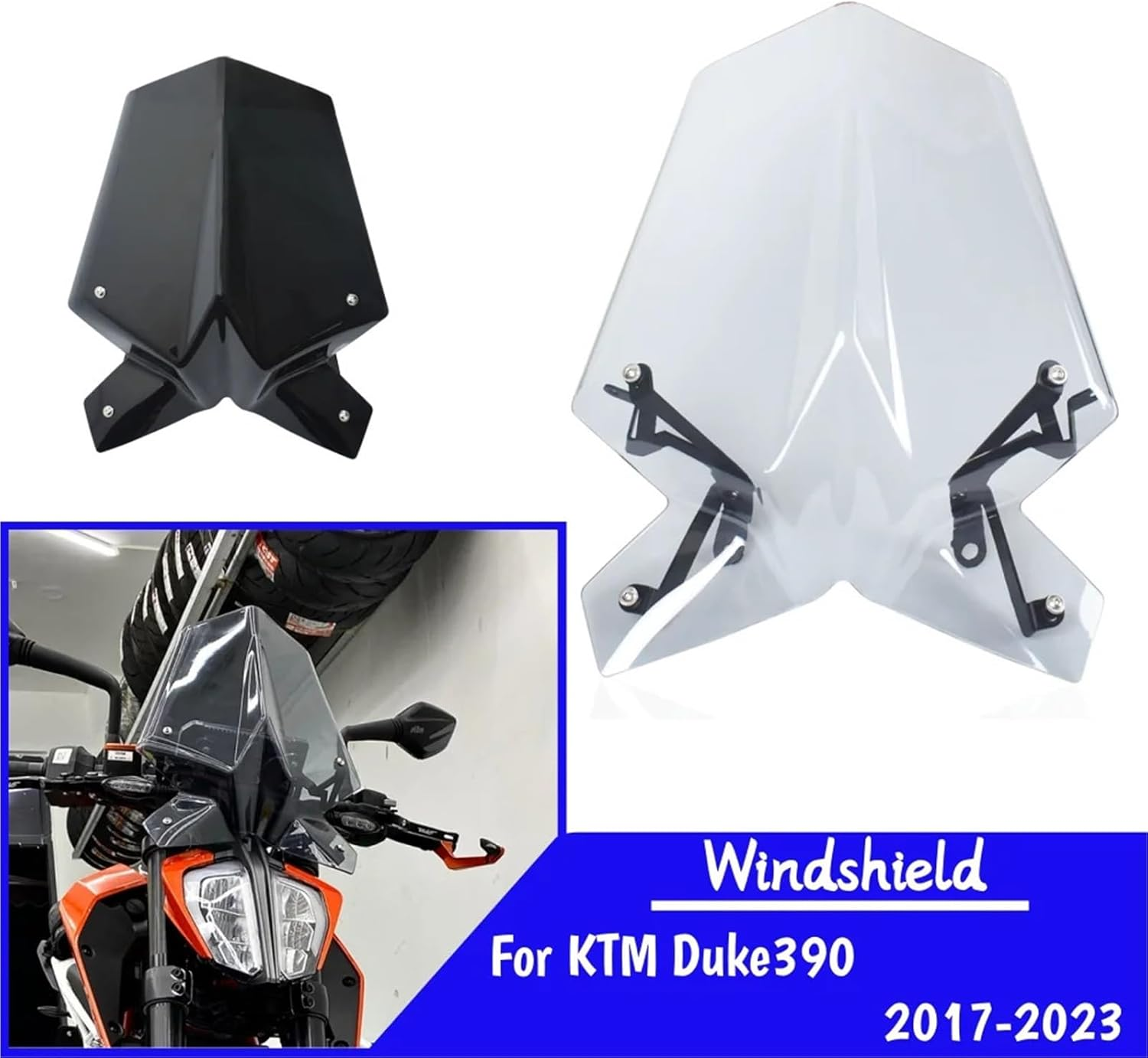 Motorcycle Windshield Windscreen Compatible for KTM Duke 390 2017-2023 Duke390 Front Wind Shield Screen Air Deflectors Bracket Accessories(Smoke) image number 3