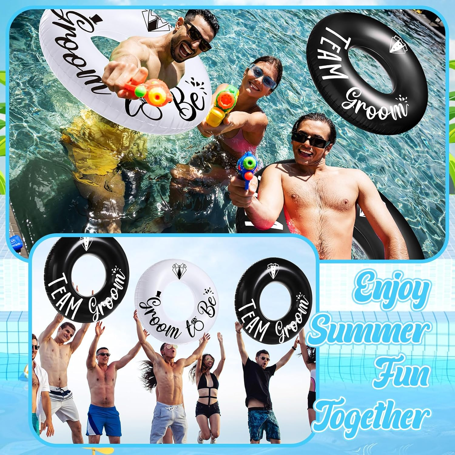 7 Pcs Groom Pool Float Funny Bachelor Party Decorations Inflatable Pool Tubes for Adults 47.24 Inch Team Groom Pool Floaties Party Favors for Bachelor Groom Shower Party image number 1