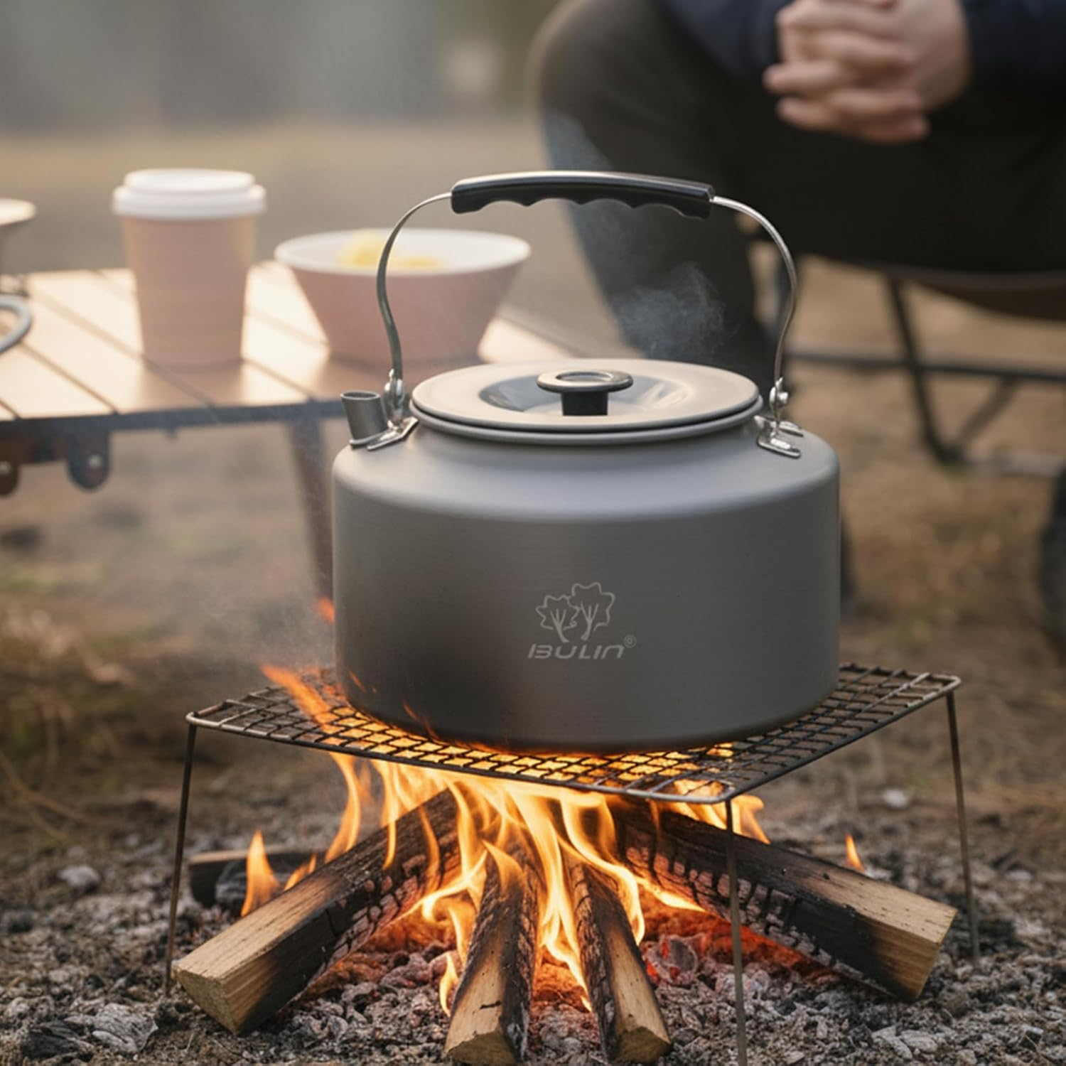 2.2L Camping Kettle Camp Tea Coffee Pot Large Outdoor Hiking Pot Portable Teapot - Black-1.5L image number 6